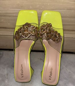 Neon Yellow Embellished heels(Rakhi Sale)