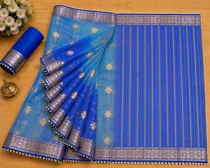 Stunning Blue Floral Saree