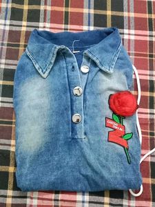 Denim Rose Patch Halter Top