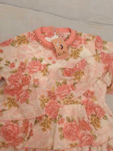 Floral Print Peplum Top with Coral Pants Set