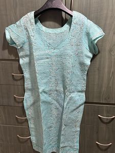 Blue Kurta set with slip and churidar