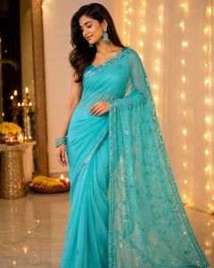 Stunning Blue Embellished Saree