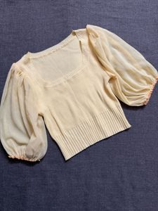 Pastel Yellow Puff Sleeve Women's Crop Top ! 💛