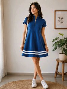 Blue Zip-Up Athletic Mini Dress