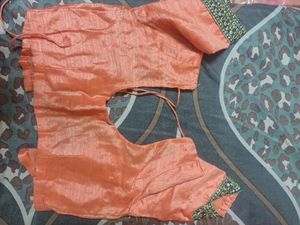 Embroidered Peach Silk Saree