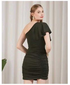 SHEIN One Shoulder ruffle sleeve Ruched bodycon Dr
