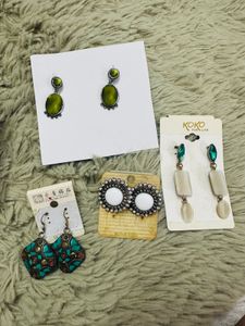 Set of 5 Vintage Boho Square Gemstone Earrings