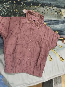 Stylish Pink Embroidered Button-Up Top