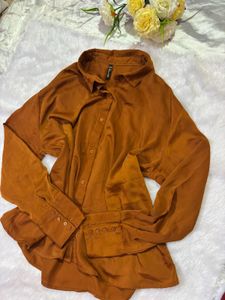 Satin Button-Up Long Sleeve Shirt