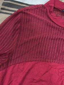 Maroon Ribbed Mock Neck Top