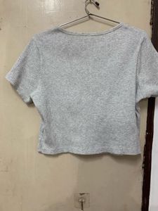 Grey Ribbed Cropped T-Shirt