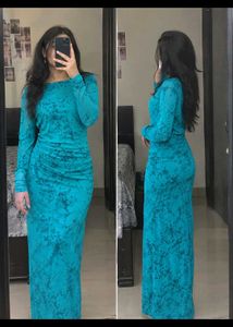 Elegant Teal Maxi Dress with Ruched Detail