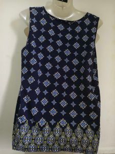 Blue Printed Sleeveless Kurti 38"-40"