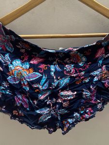 Blue Floral Print Off-Shoulder Top