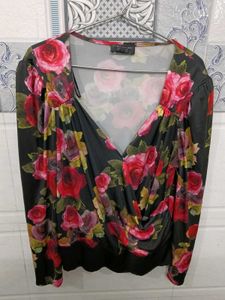 Elegant Floral Print Wrap Blouse