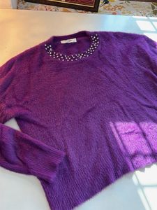 Purple Fuzzy Embellished Sweater