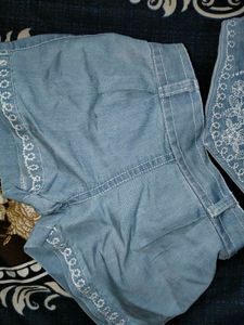 Denim Embroidered Top
