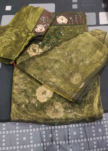 Green Floral Embroidered Saree