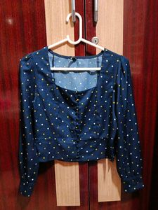 Navy Polka Dot Button-Up Top