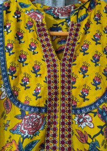 beautiful yellow Floral Print Kurta with Dupatta