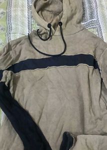 Distressed Hoodie with Stripe Detail
