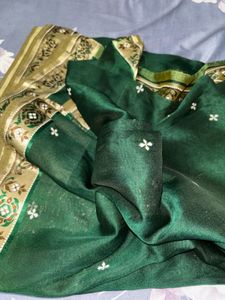 Elegant Green Saree with Gold Border