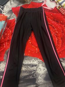 Black Track Pants with Pink Stripes