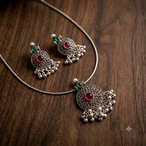 Oxidized Silver Necklace & Earring Set