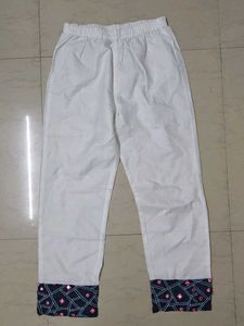 White Palazzos with Embroidered Hem