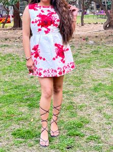 Red &amp; White Sleeveless Dress