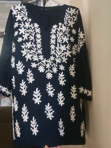 Elegant Black &amp; White Embroidered Kurti Set