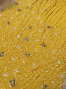 Vintage Pure Crepe saree Yellow &amp; Orange Embroider