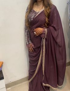 Embellished Saree with Feather Accents