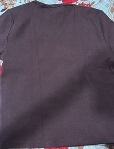 people Brown Ribbed T-shirt with Button Detail
