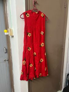 Red Floral Sleeveless Dress
