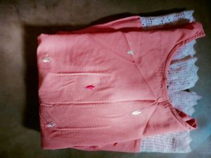 Peach Embroidered peplum Kurta with Lace