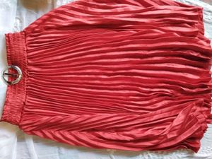 Chic Pleated Red long Skirt