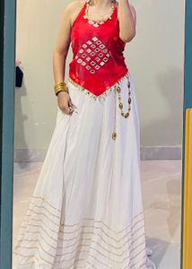 NAVRATRI SPECIAL🌺Bohemian Red & White Skirt Set