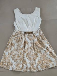 Elegant White &amp; Gold Floral Dress