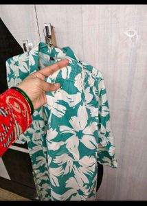 Green Floral Button-Up Shirt Dress