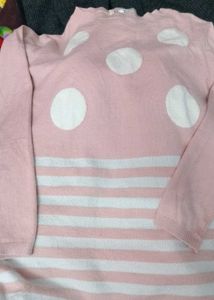 White And Peach Colour Woolen Top