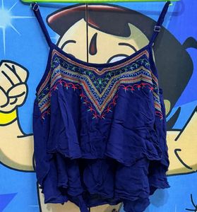 Embroidered Blue Cami Top