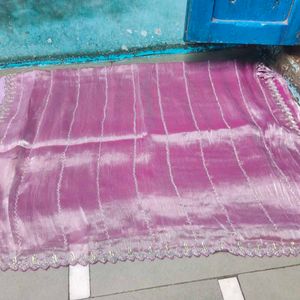 Shimmering Pink Embellished Saree with  stiched bl