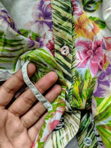 Tropical Floral Print Button-Up Dress