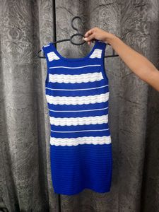 Blue & White Striped Sleeveless Dress