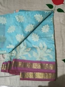 Beautiful Blue Saree with Leaf Motifs