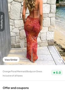 Orange Floral Mermaid Maxi Dress