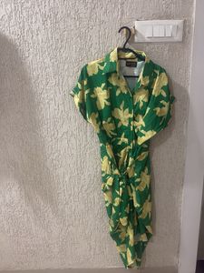Green Floral Print Shirt Dress