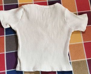Ribbed Cream Short Sleeve Top