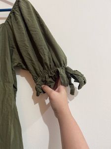 Olive Green Puff Sleeve Maxi Dress